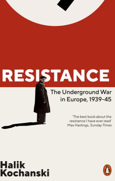 A book cover in red and white. The cover shows a figure looking backwards out towards the viewer.