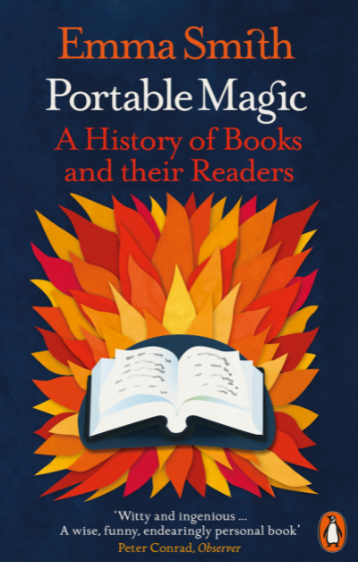 The book cover shows an open book with flames emanating from it.
