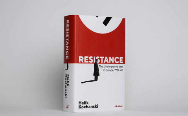 A book cover in red and white. The cover shows a figure looking backwards out towards the viewer.