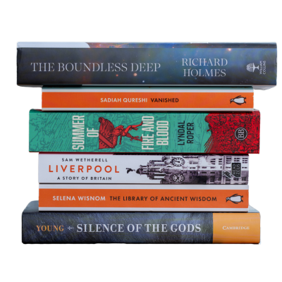 Stack of books shortlisted for the 2026 Wolfson History Prize. Stack of books shortlisted for the 2026 Wolfson History Prize.
