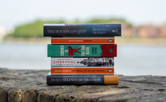 Stack of books shortlisted for the 2026 Wolfson History Prize.