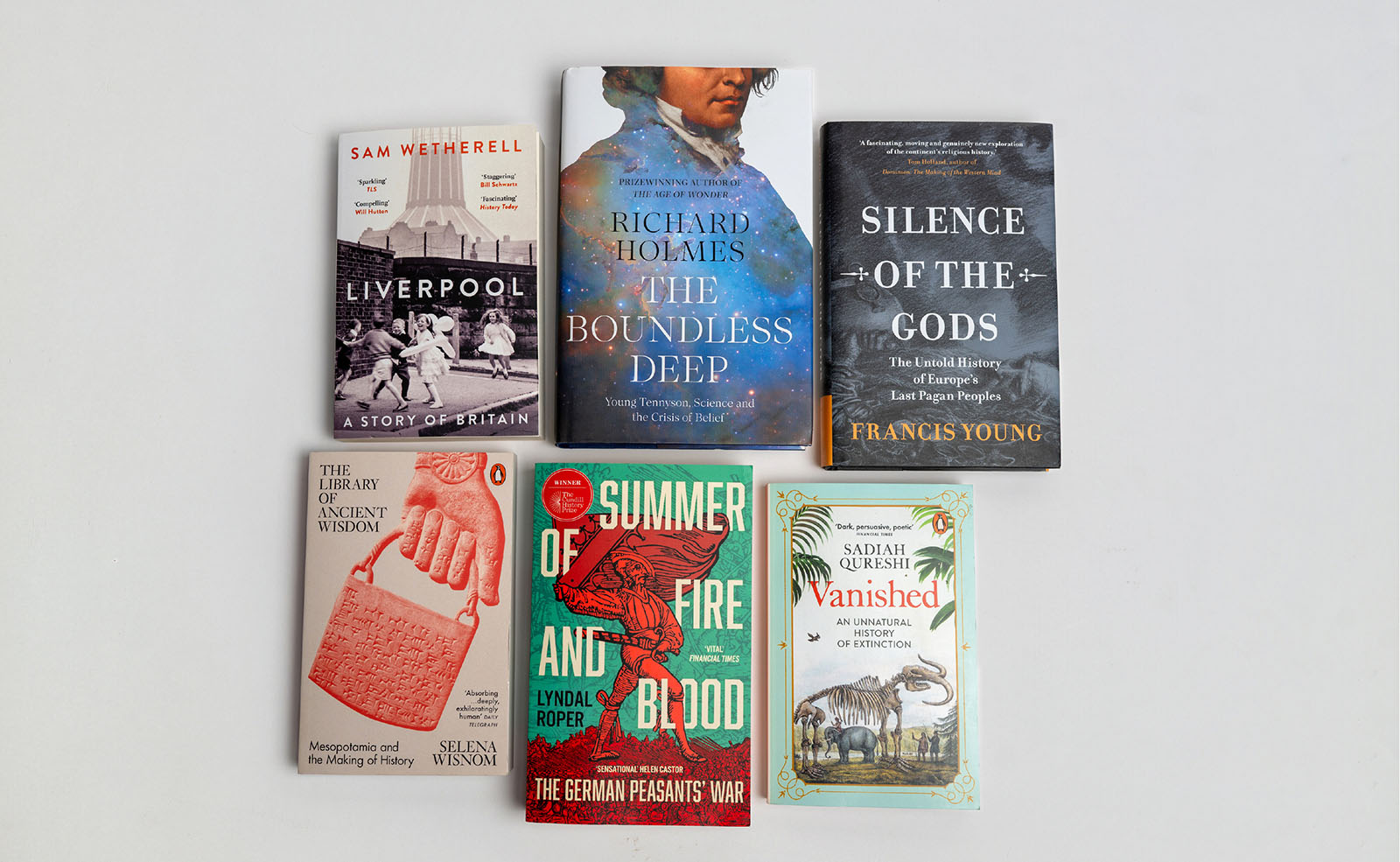 Flatlay of the Wolfson History Prize 2026 shortlisted books.