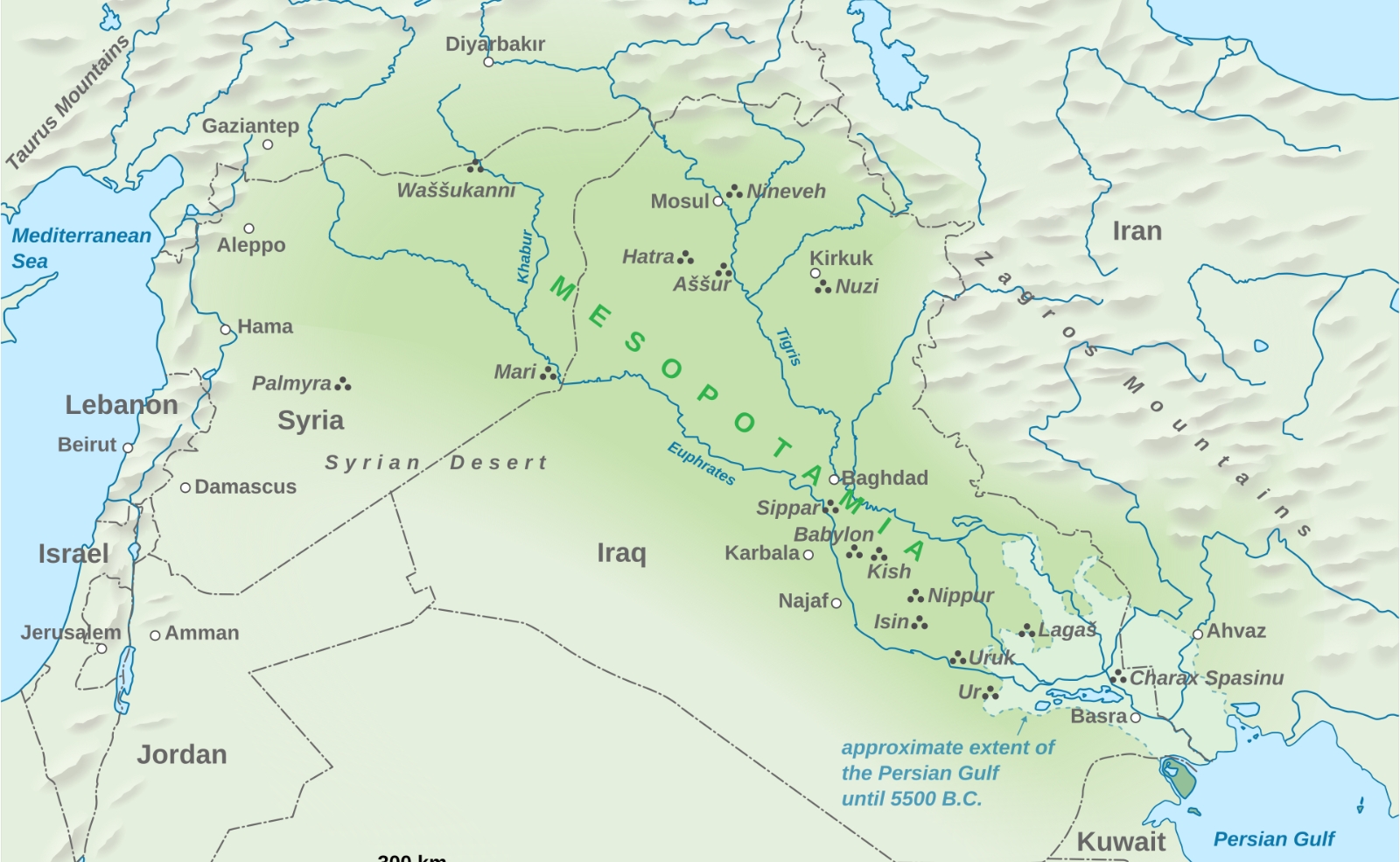 A map of the historical Mespotamian region.