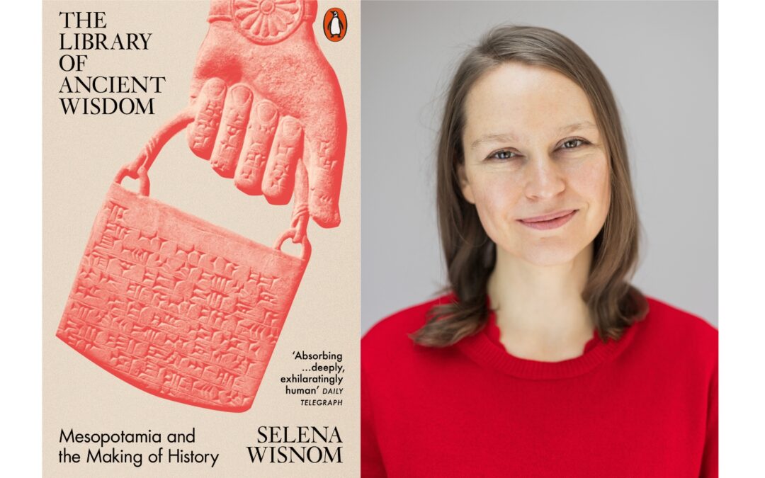 Book cover of 'The Library of Ancient Wisdom' by Selena Wisnom, next to a headshot of Selena.